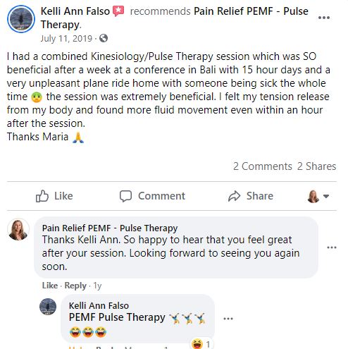 Testimonial for PEMF from Kelli-Ann Falso from FaceBook