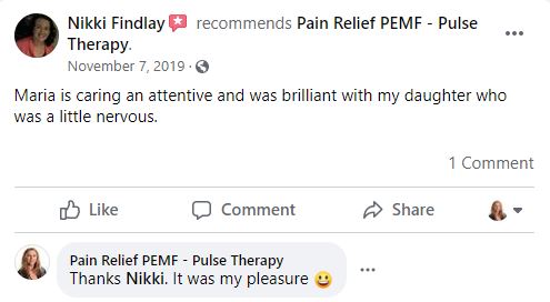 Testimonial for PEMF from Nikki Findlay from FaceBook